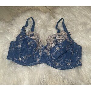 Nessa Embroidered Unlined Bra Underwire Womens EUR 80F UK 36E US 36DD Blue